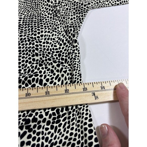 J McLaughlin Sage Midi Dress Cream Black Animal Print XS Bodycon Stretch Ruched - Picture 5 of 7